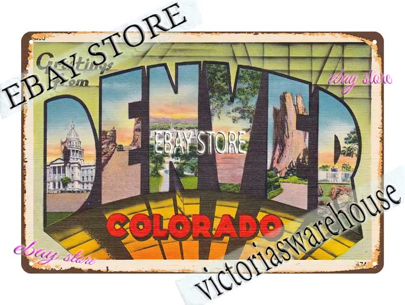 1930s-40s Greetings From Denver Colorado novelty wall Tin Sign art wall decor