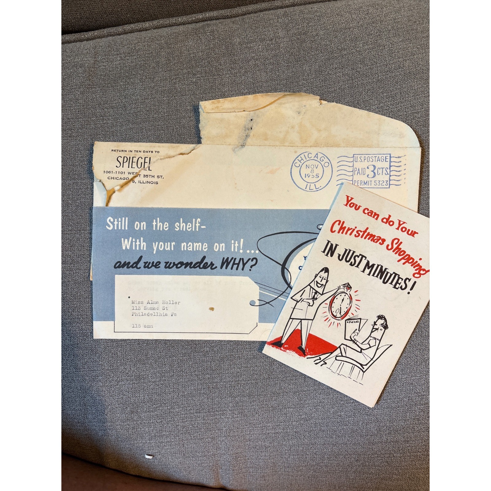 Vintage 1955 Spiegel Christmas Catalog Mailer Advertising Brochure Envelope Set
