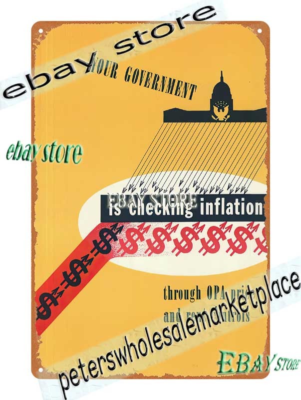 1946 Inflation Checking Poster Economy Vintage Art Tin Sign indoor office bar