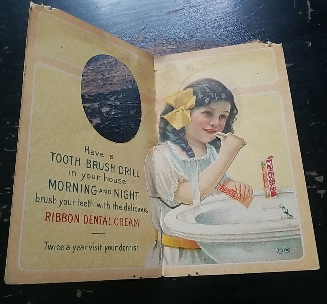 Colgate & Co. New York Mechanical Advertising Card – Girl Brushing Teeth