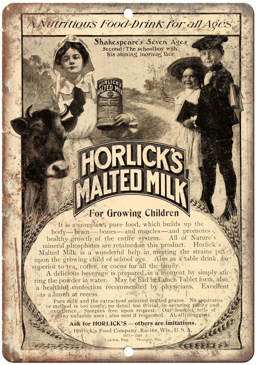 Horlick’s Malted Milk Vintage Ad 12″ x 9″ Reproduction Metal Sign N288