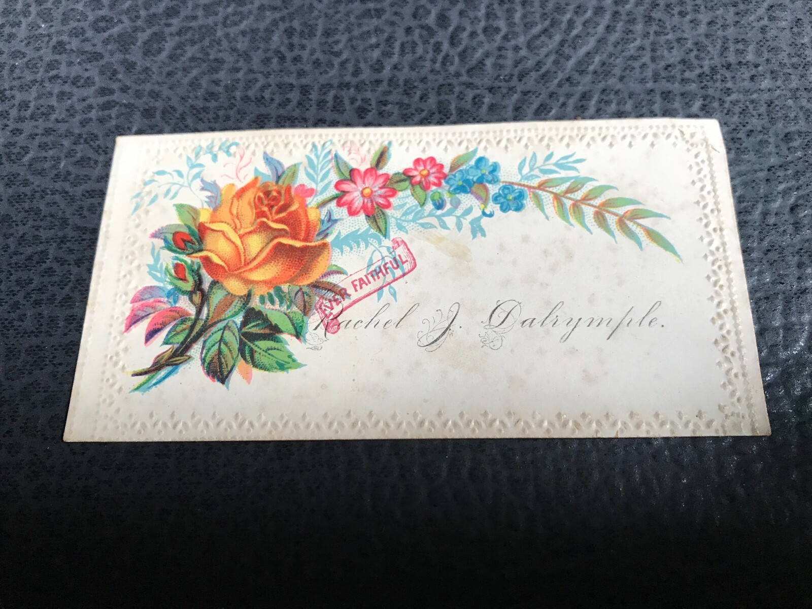 1800’s Yellow Rose ‘Ever Faithful’ Rachel J Dalrymple Victorian Trade Card