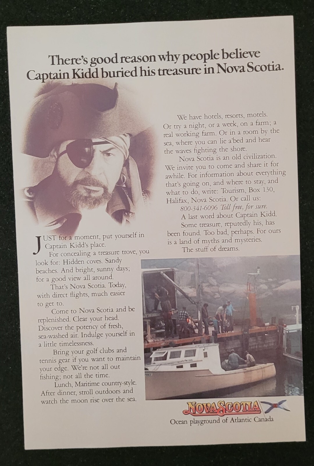1977 Nova Scotia Vacation Captain Kidd Treasure Vintage Print Ad 1970’s Travel