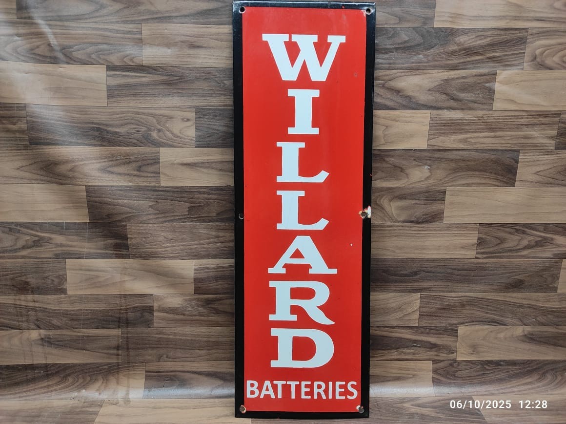 Porcelain Willard Batteries Enamel Metal Sign Plate Size 30″ x 10″ Inches