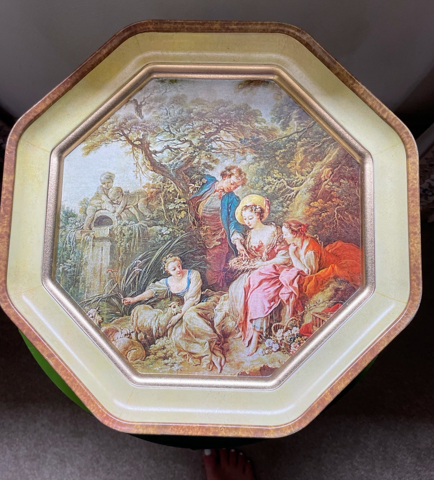 VINTAGE Octagon Sunshine Biscuits TIN Box w/Prints From Francoise Boucher~12”