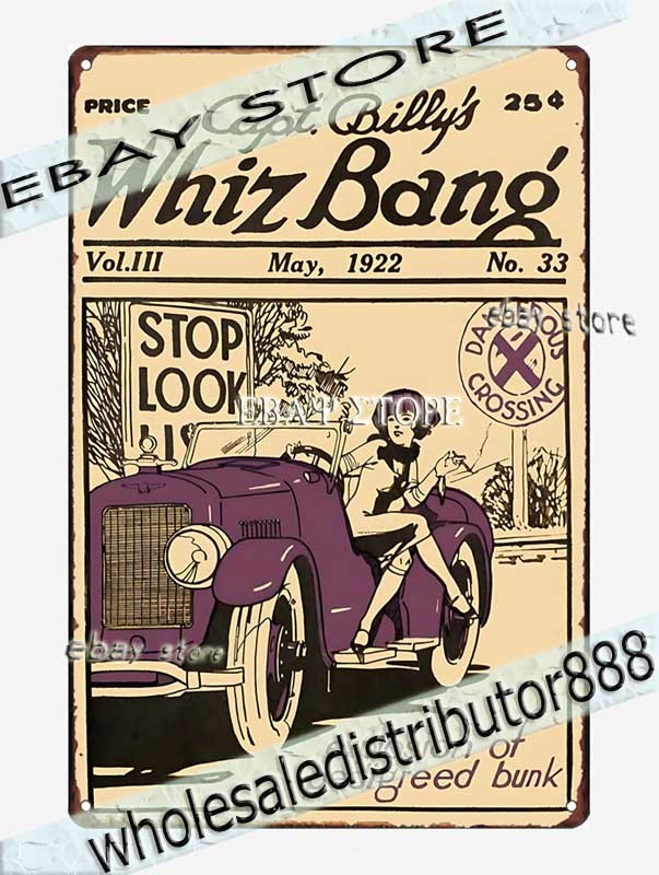 1922 Capt Billy Whiz Bang Auto Cover Tin Sign pop shop wall