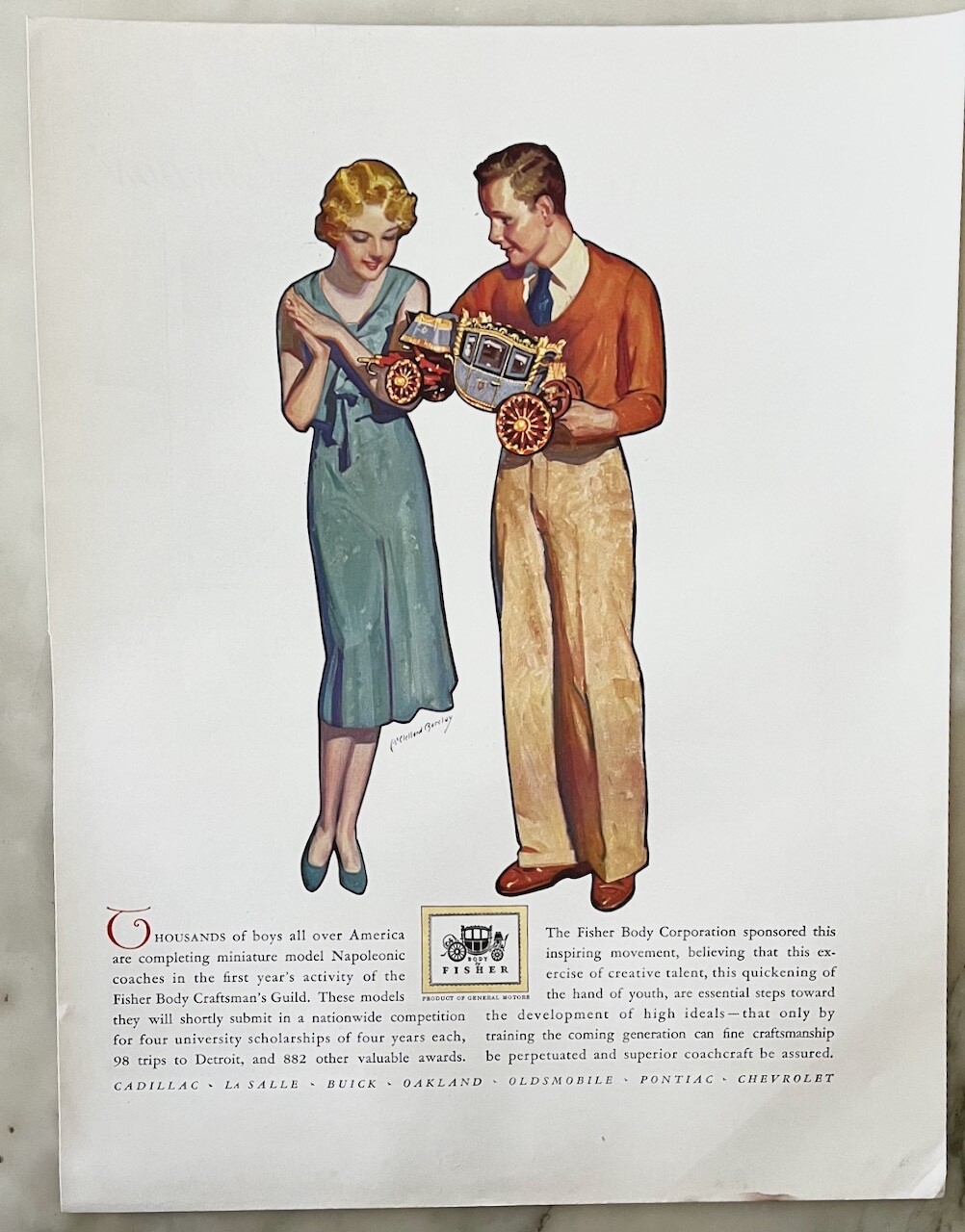 1931 magazine ad for Body by Fisher – Craftsmen’s Guild build a model coach