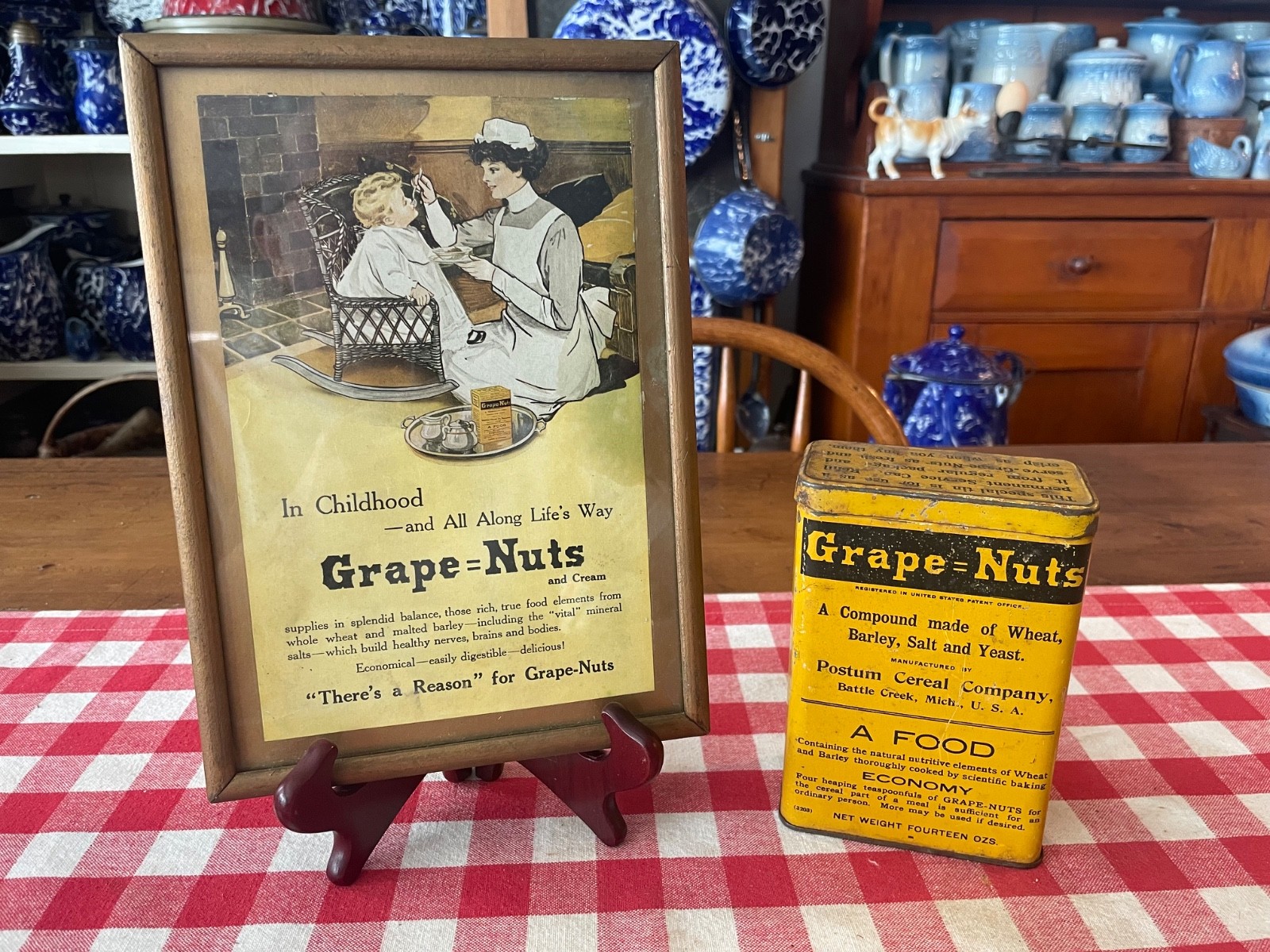 Antique Grape=Nuts Tin and Print (ca1900 to 1940’s)