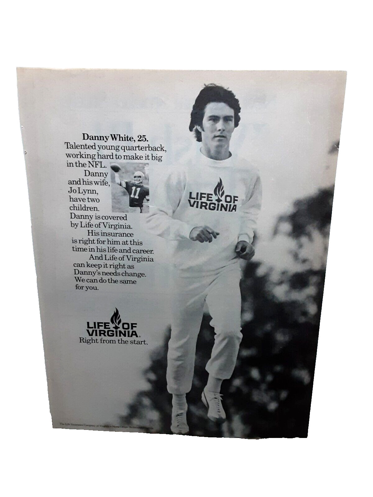 1978 Life Of Virginia Insurance Danny White Dallas Cowboys Original Print Ad 70s