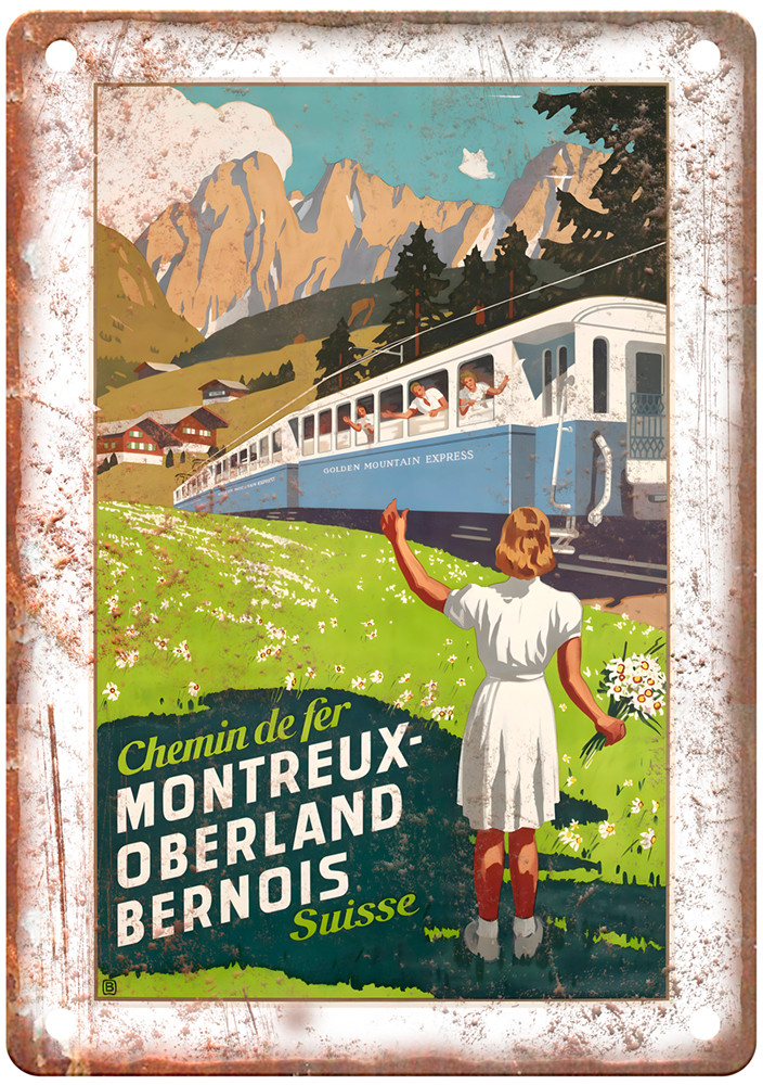 1937 Vintage Montreux Oberland Suisse Railroad Retro Look Metal Sign ZL383