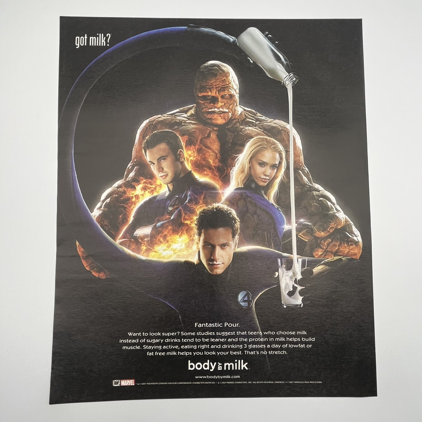 Fantastic Four Got Milk 2007 Print Ad 9.75″x12″ Chris Evans Jessica Alba