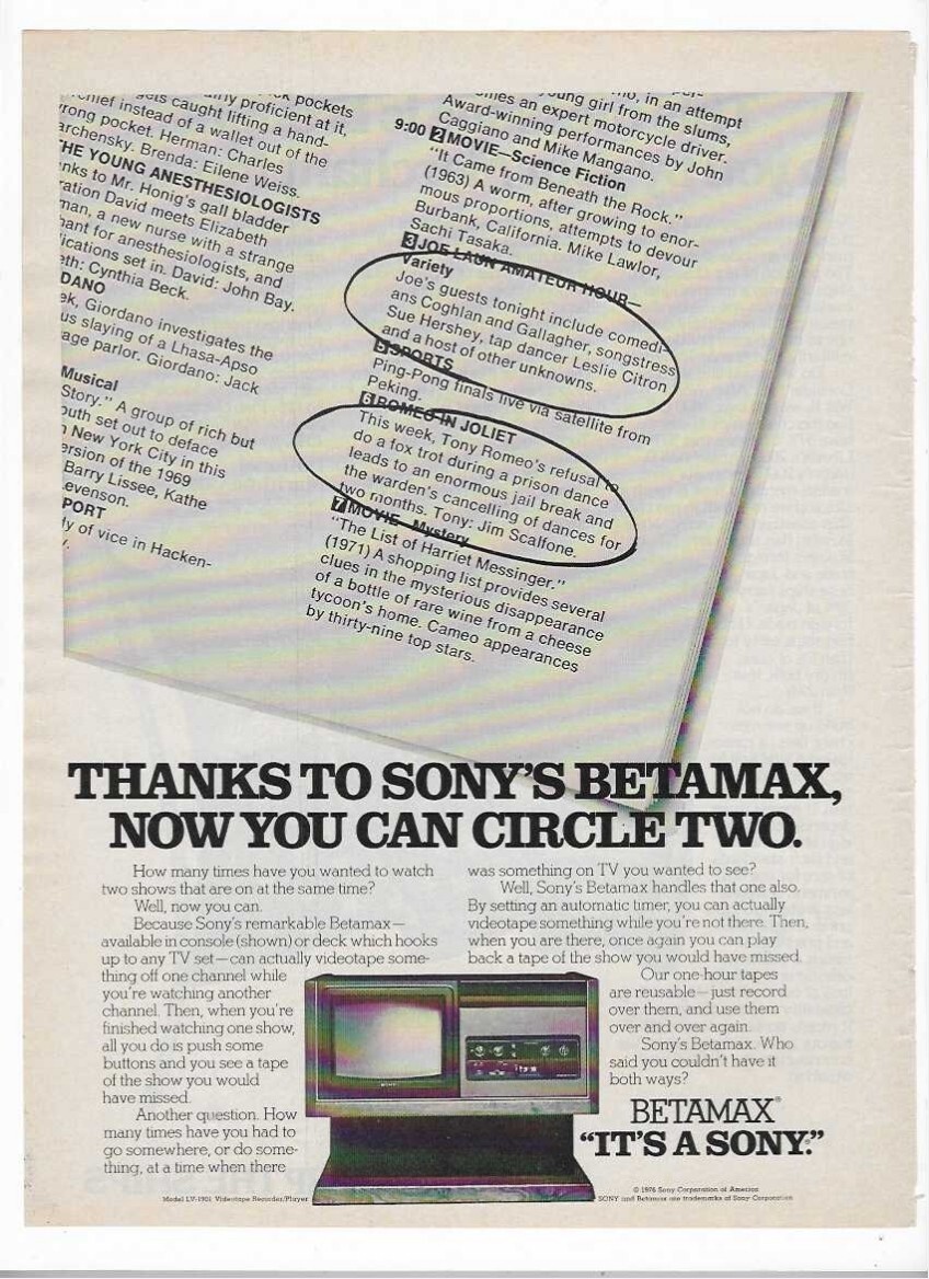 1977 Sony Betamax Console & Merchant Marine National Maritime Council Print Ads