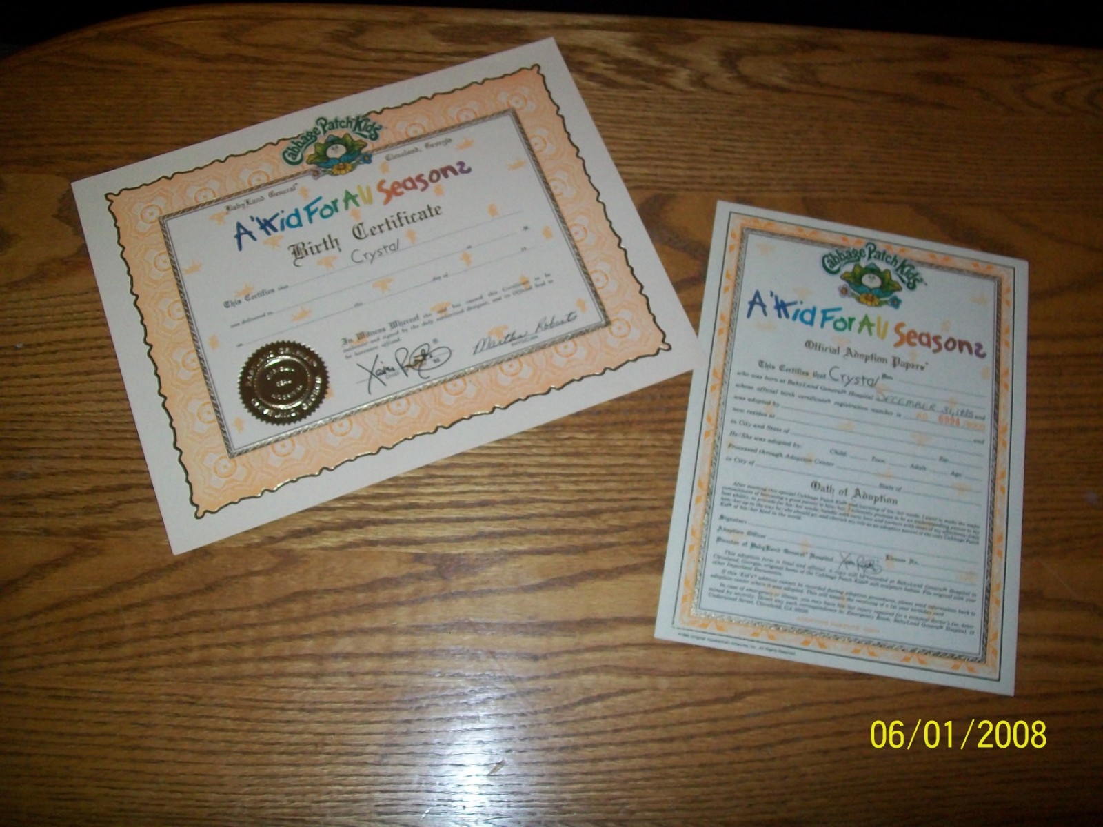 xavier roberts CABBAGE PATCH SOFT SCULPTURE BIRTH CERT/ADOPT KID 4 ALL SEASONS
