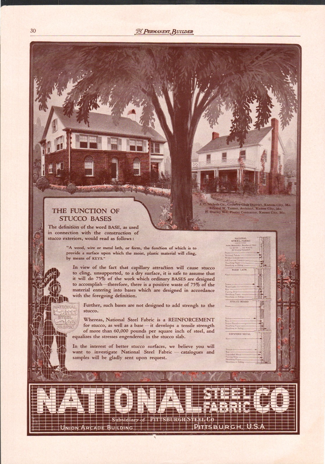 1922 National Steel Fabric Co Stucco Bases Building Construction Print Ad