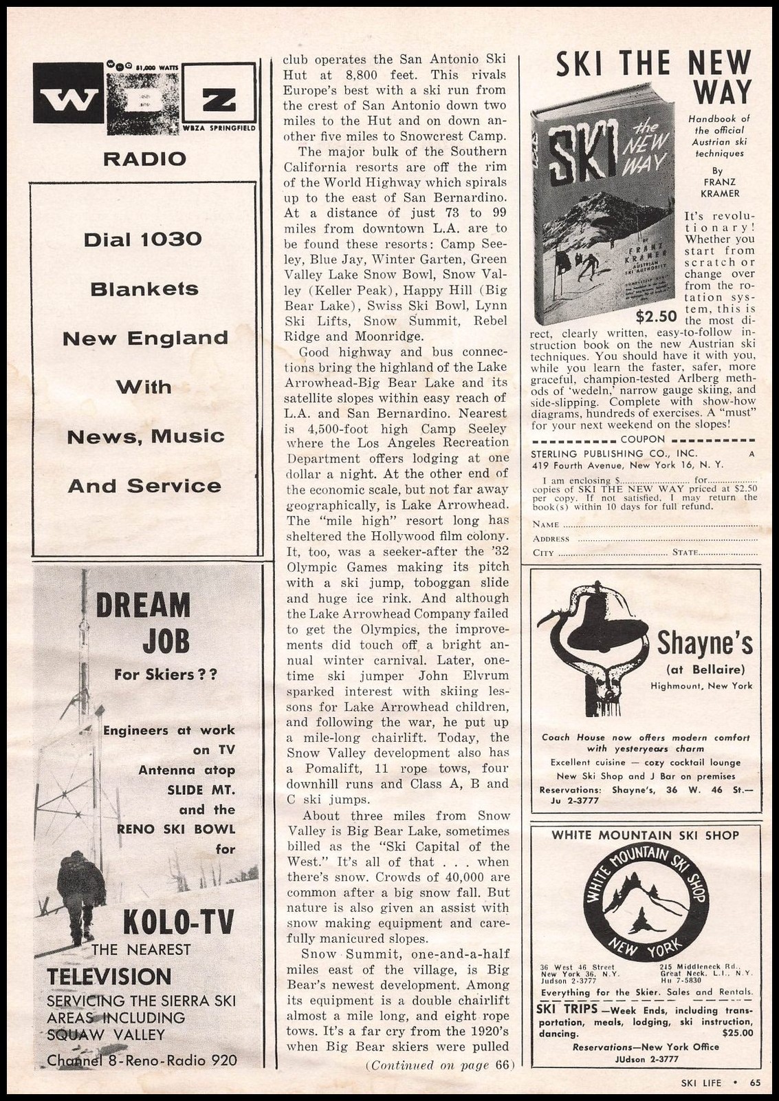 1959 Shayne’s At Bellaire Highmount New York Snow Ski Coach House Lodge Print Ad
