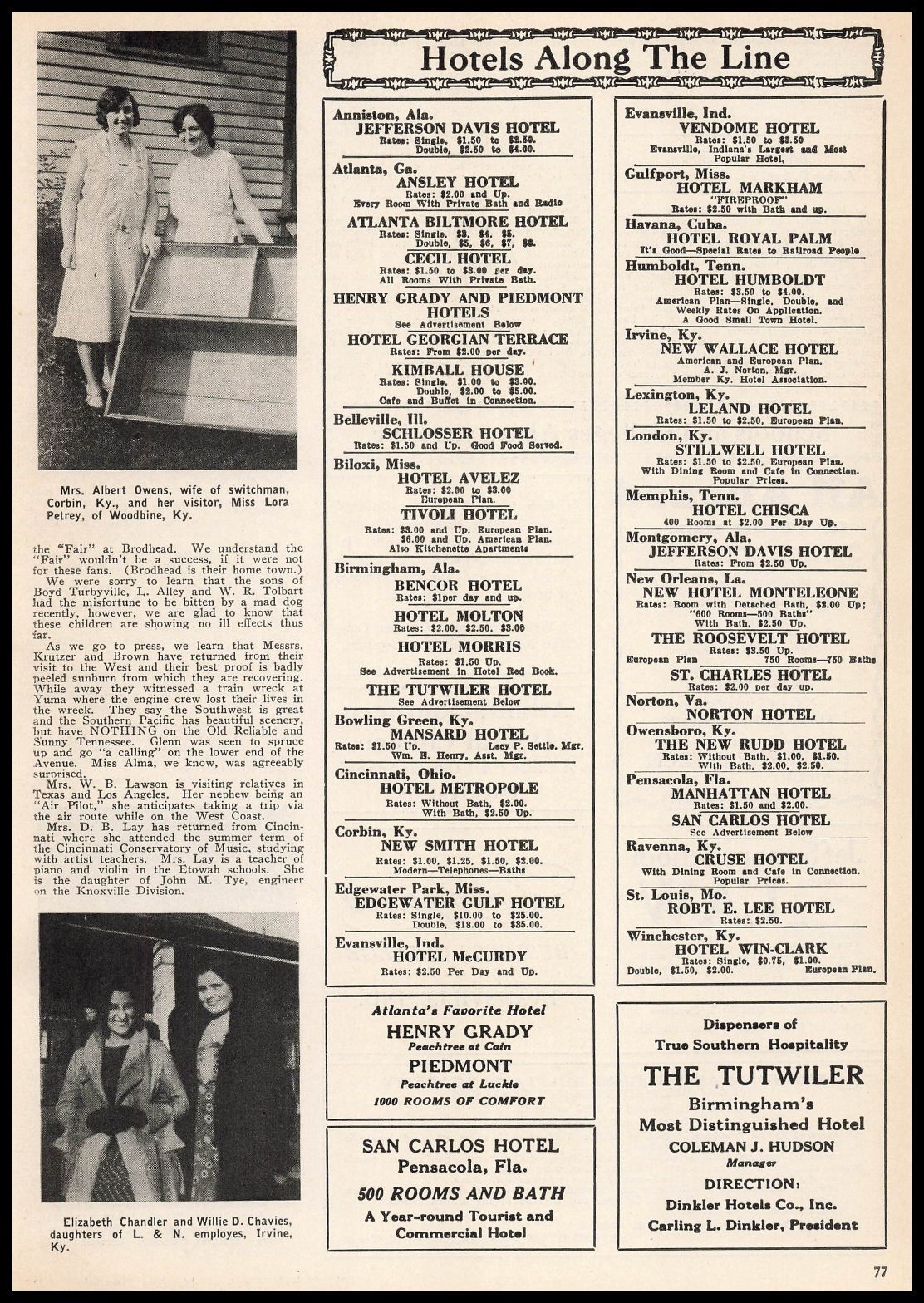 1931 The Tutwiler Hotel Birmingham Alabama True Southern Hospitality Print Ad