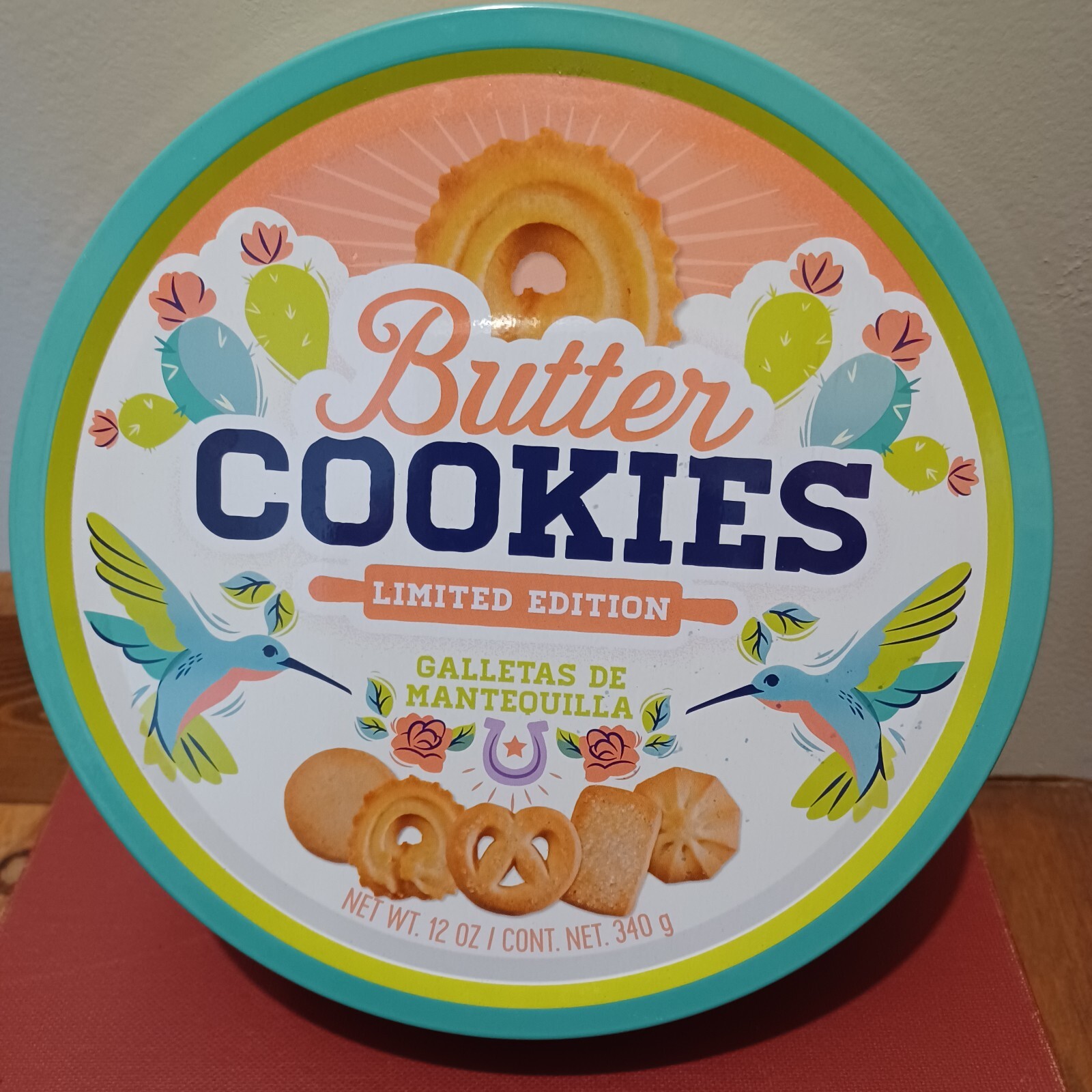 Butter cookie tin limited edition humming birds cactus texas HEB