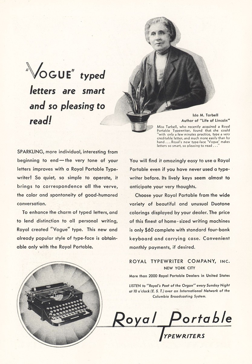 1931 Royal Portable Typewriters: Vogue Typed Letters Vintage Print Ad