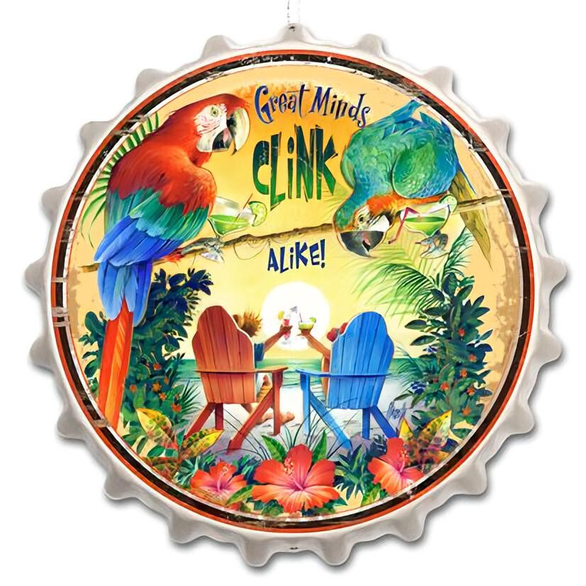 PARROT BIRDS GREAT MINDS CLINK ALIKE 14″ HEAVY DUTY USA METAL HOME DECOR SIGN