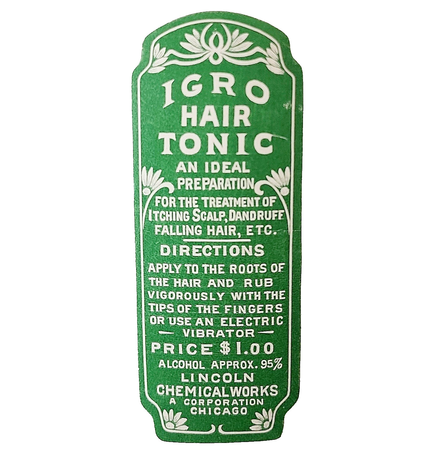 1910-30s IGRO Hair Tonic Label Lincoln Chemical Works Chicago Beauty J4