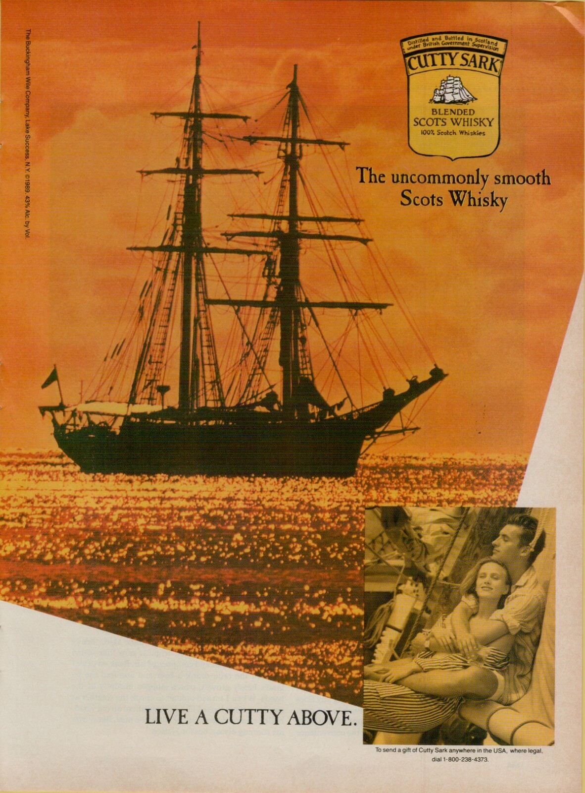 1990 Cutty Sark Whisky Ship Sunset Sea Orange Photo Color Vintage Print Ad