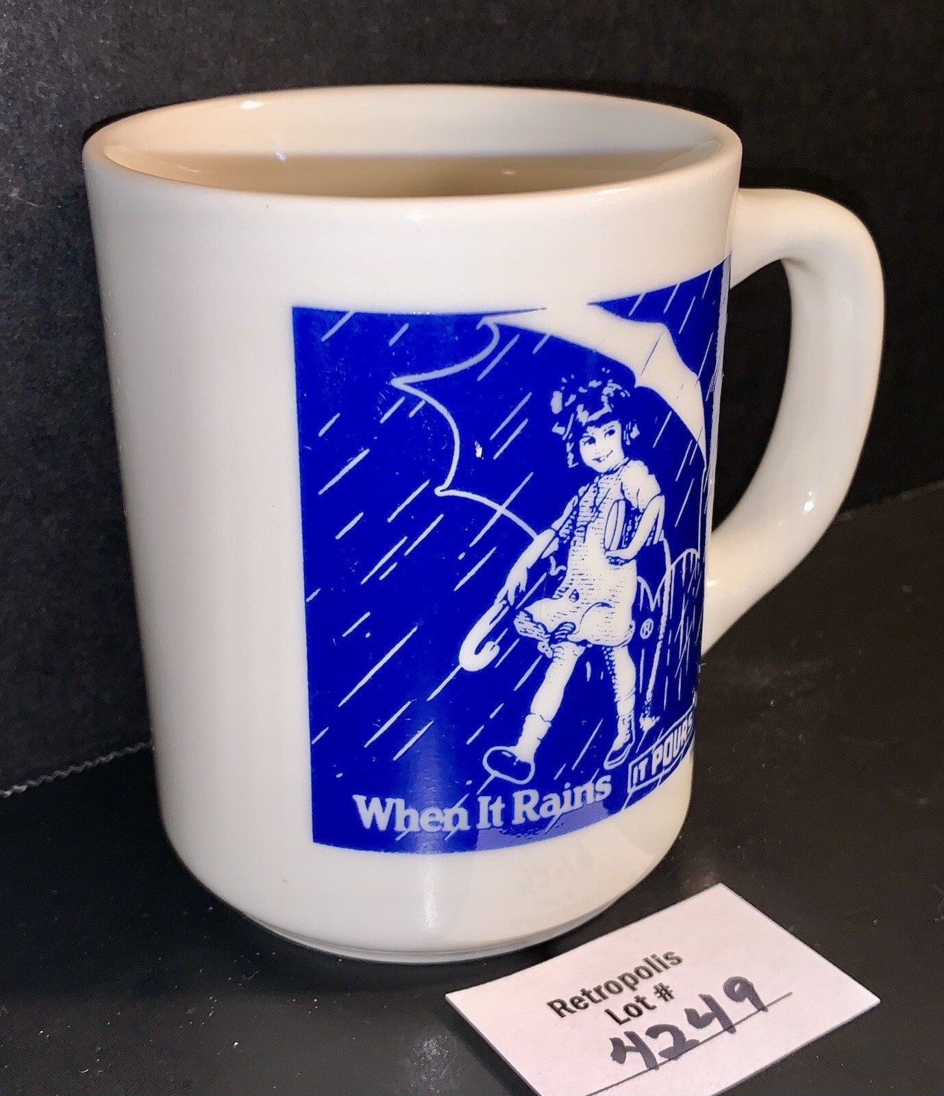MORTON SALT Girl 1921 Logo When It Rains It Pours COFFEE Mug Vintage