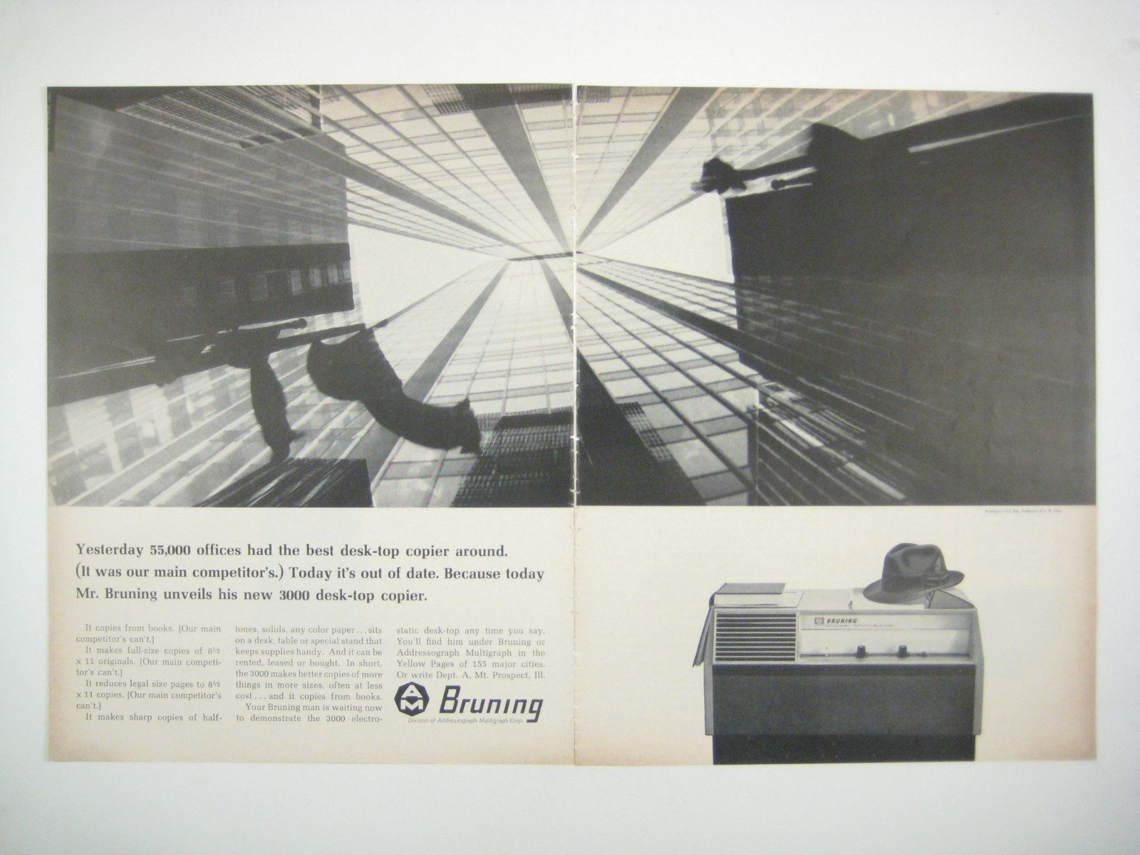 Bruning 3000 Desk Top Copier Vintage 1960s Office Advertisement 2 PG Cityscape