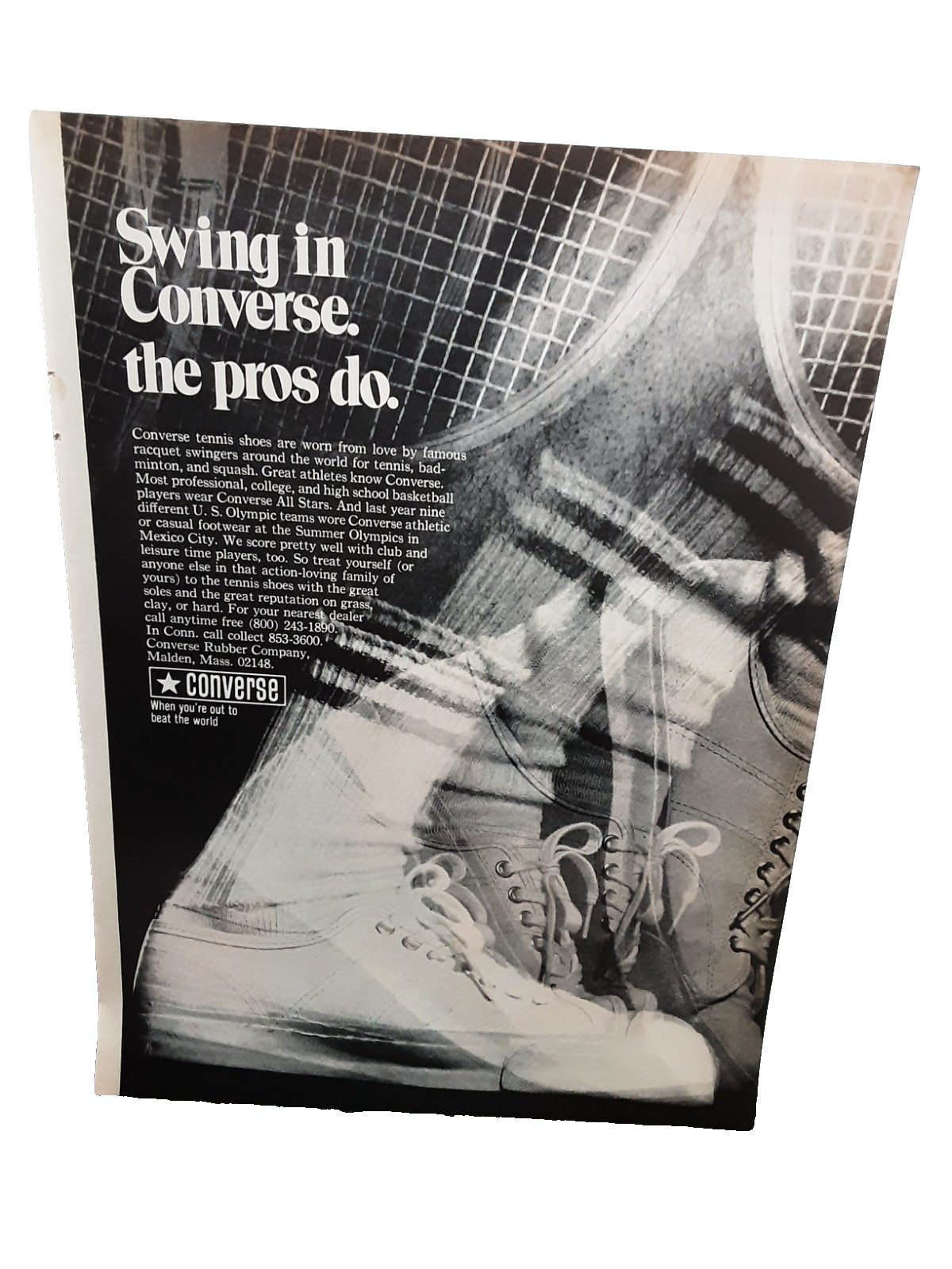 1969 Converse Tennis Shoes Ad Swing in Converse the Pros Do Vintage