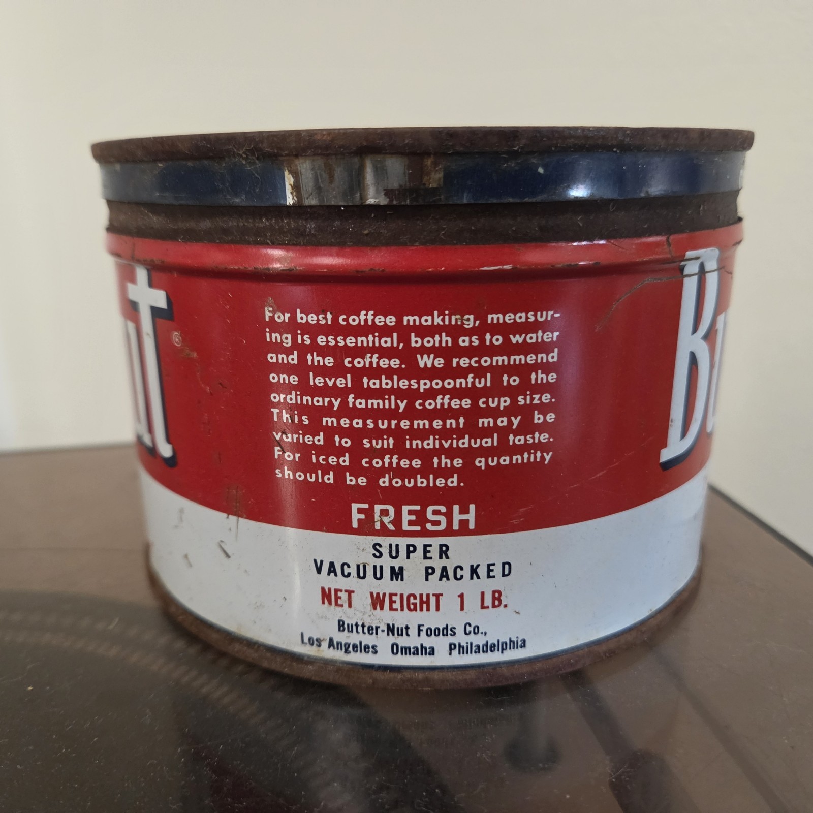 Butter-Nut Coffee Tin Can Regular Grind 1 Lb Advertising USA