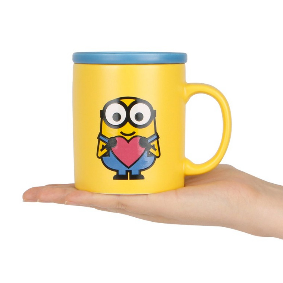 Cute Minions Heart Bob Ceramic Mug with Lid 12oz Yellow Cup