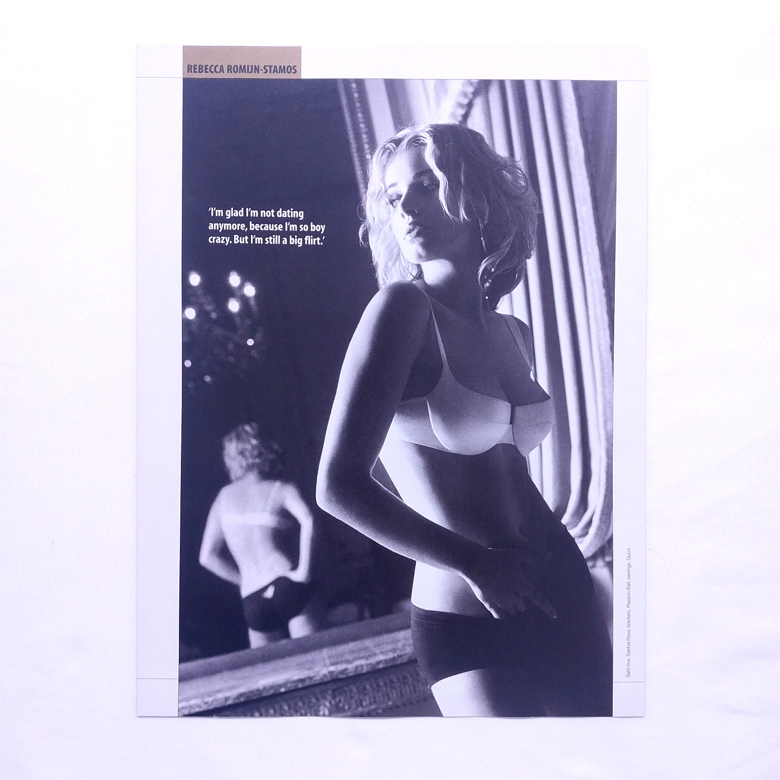 2002 Rebecca Romijn Fashion Glamour Vintage Print Ad Black and White Y2K Pinup