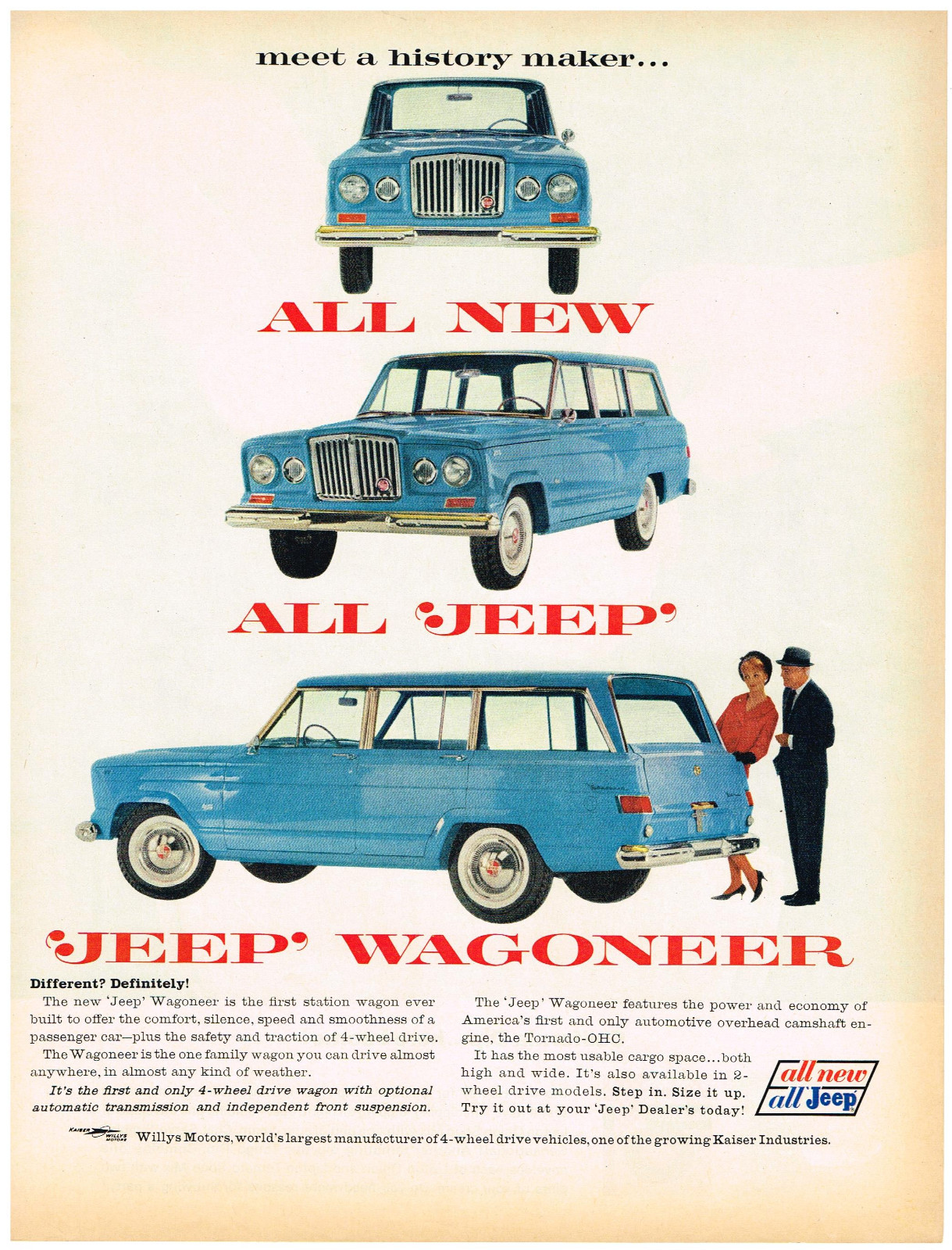 Vintage 1963 Magazine Ad Jeep Wagoneer 1st 4-Wheel Drive Wagon w/Automatic Trans