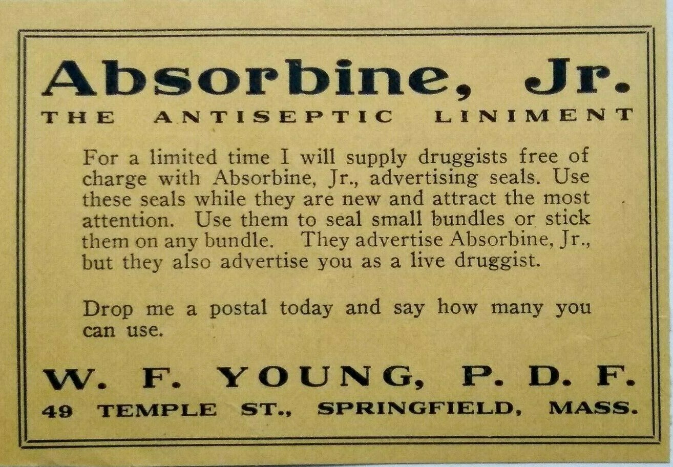 1914 Springfield MA W.F. Young Absorbine Jr. Medicine Vintage Print Advertising
