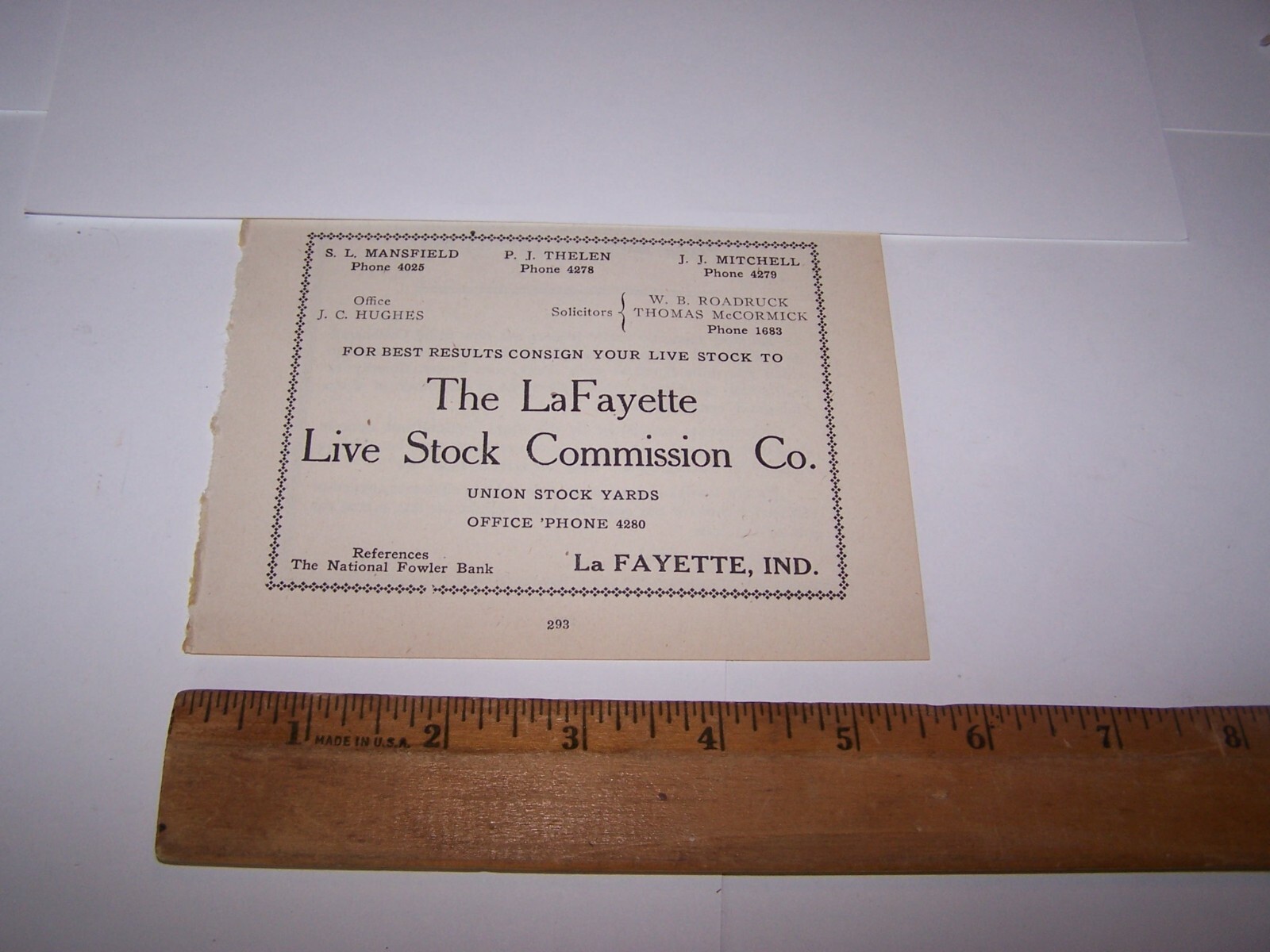 1920 THE LAFAYETTE LIVE STOCK COMMISSION CO Paper Ad LAFAYETTE INDIANA