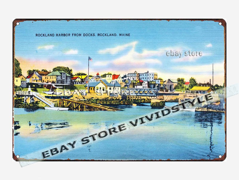 tin sign 1930s-40s Rockland Harbor Docks Rockland Maine art lodge cafe wall