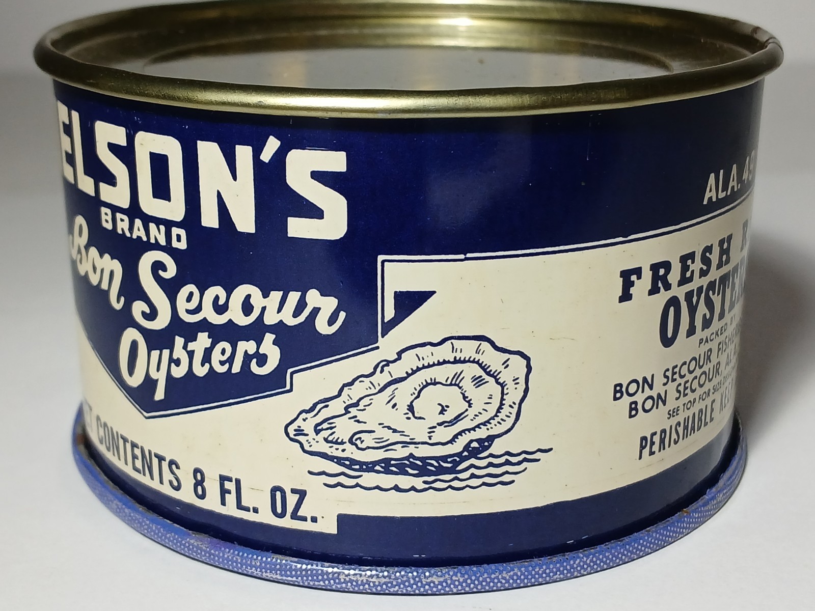 New 1960s Vintage Oyster Can Graphic Tin Can Lid Chef Graphic Bon Secour Alabama