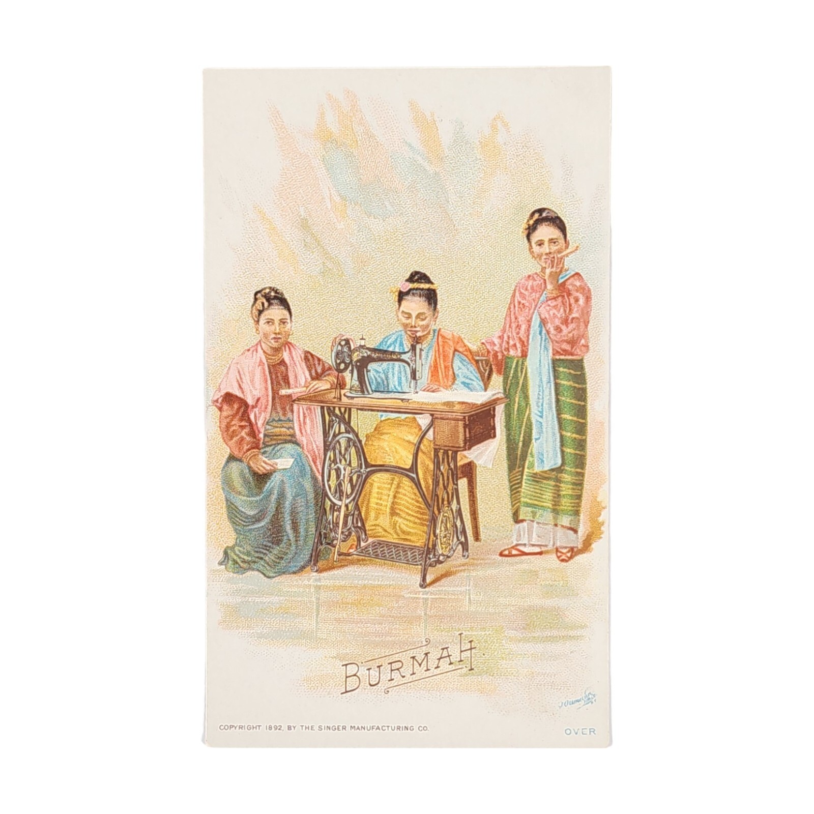 1892 Singer Manufacturing Co Sewing Trade Card Burmah Costumes