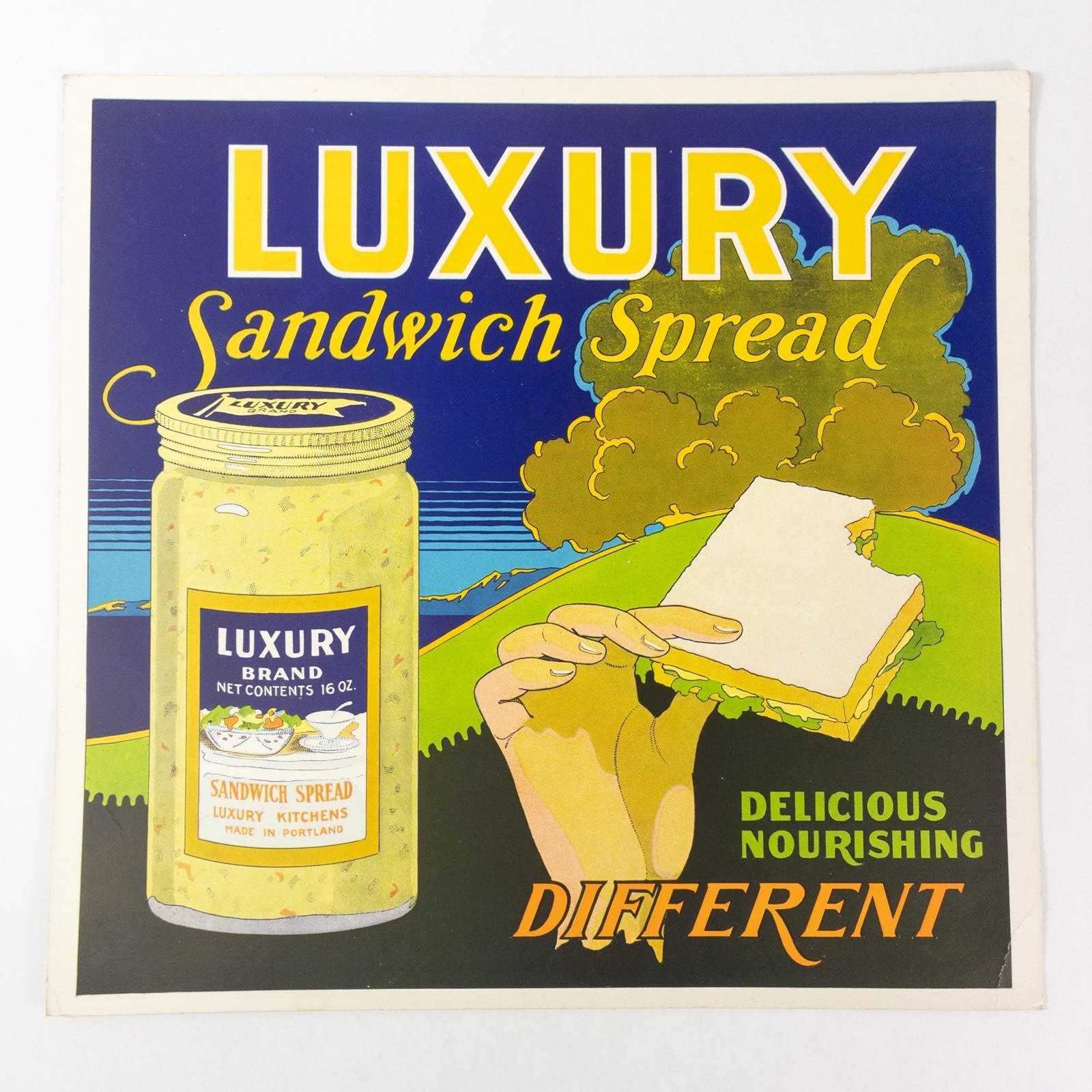 Vintage 1930s Luxury Sandwich Spread Advertising Store Display Sign Cardboard