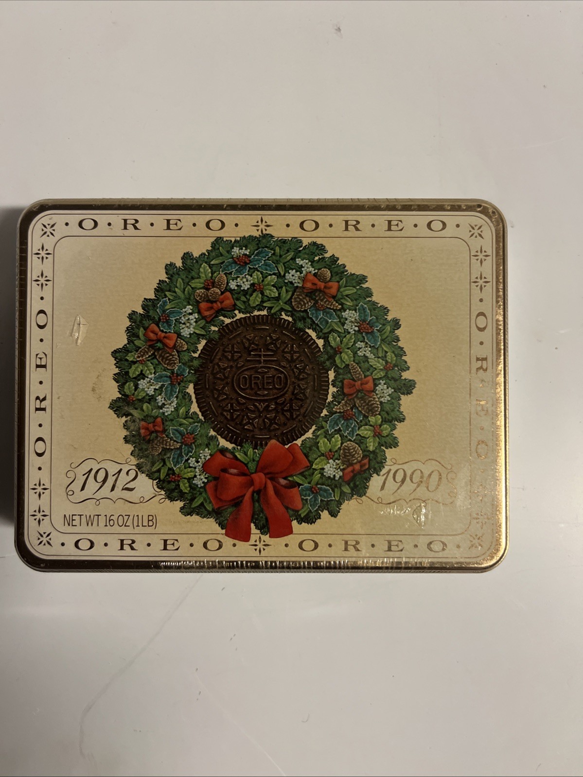 1990 Oreo Cookie Holiday Christmas Wreath Tin Nabisco Advertising Promo Empty