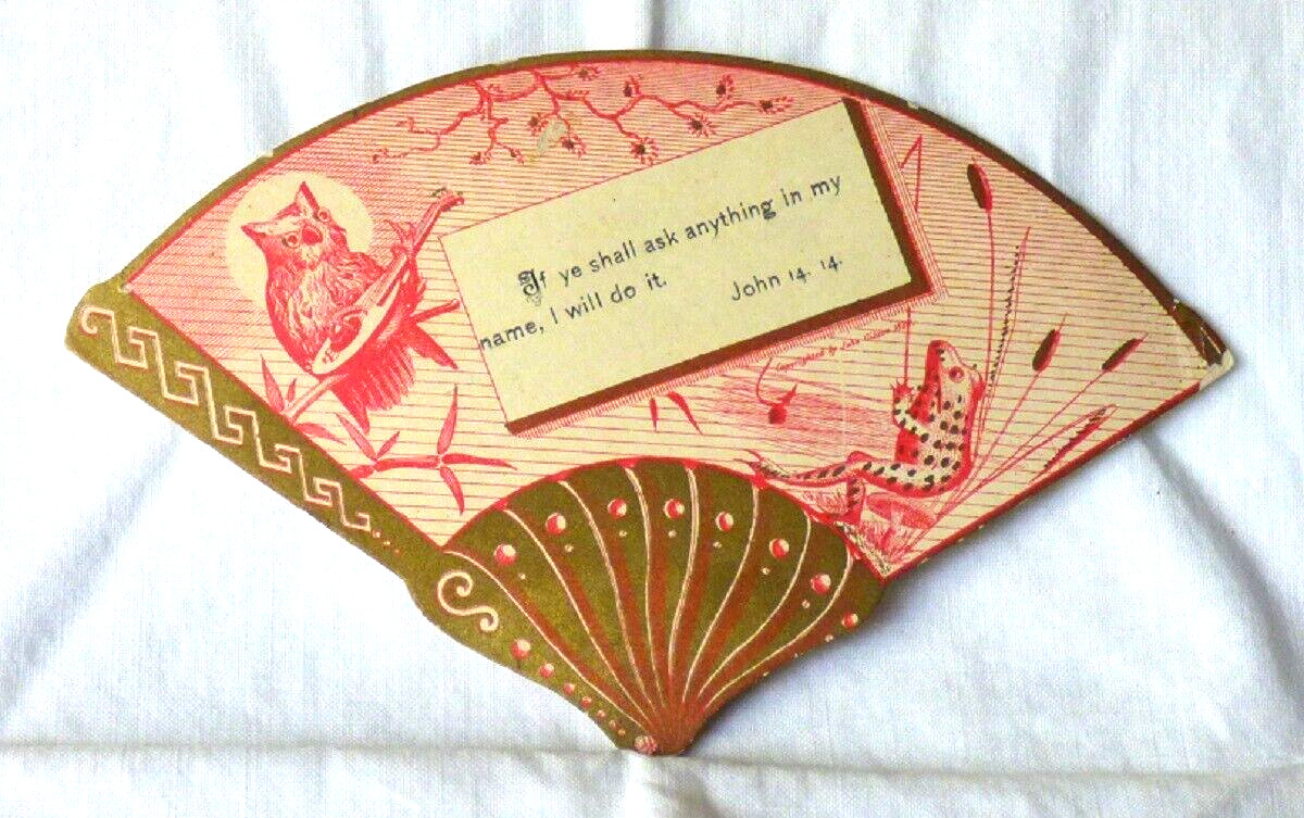 1880 Religious CARD Fan Owl Mandolin Frog Toadstool Reed Spider John Gibson
