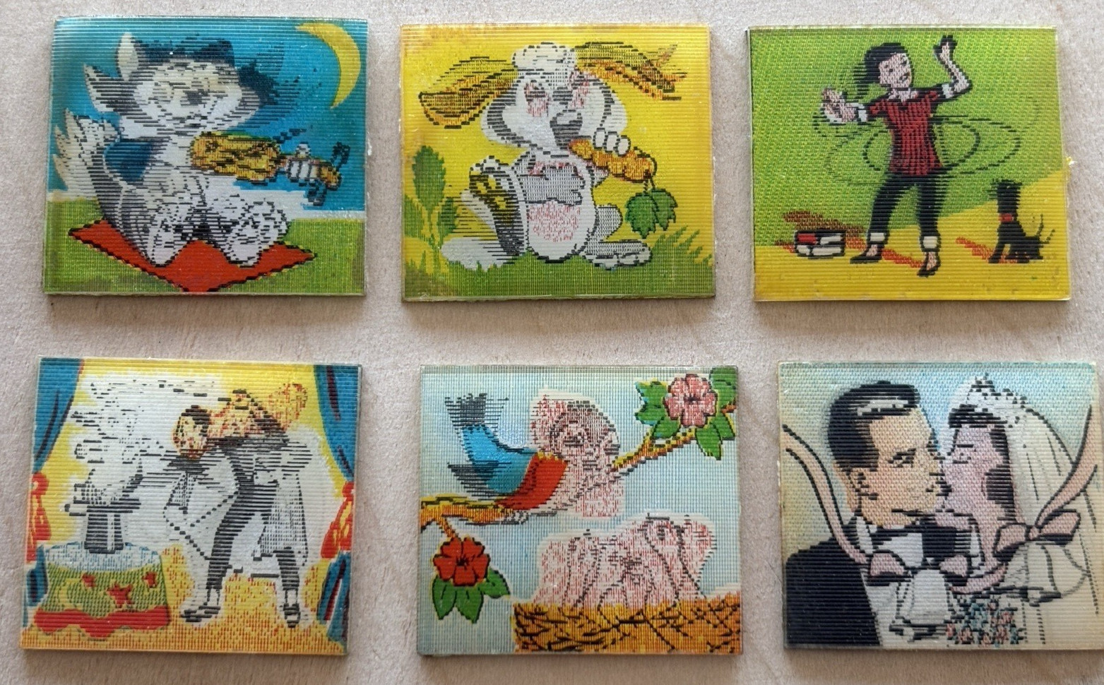 Vtg 1960s Vari Vue Lenticular Flickers LOT of 6 Different 1st Kiss Magician Hula