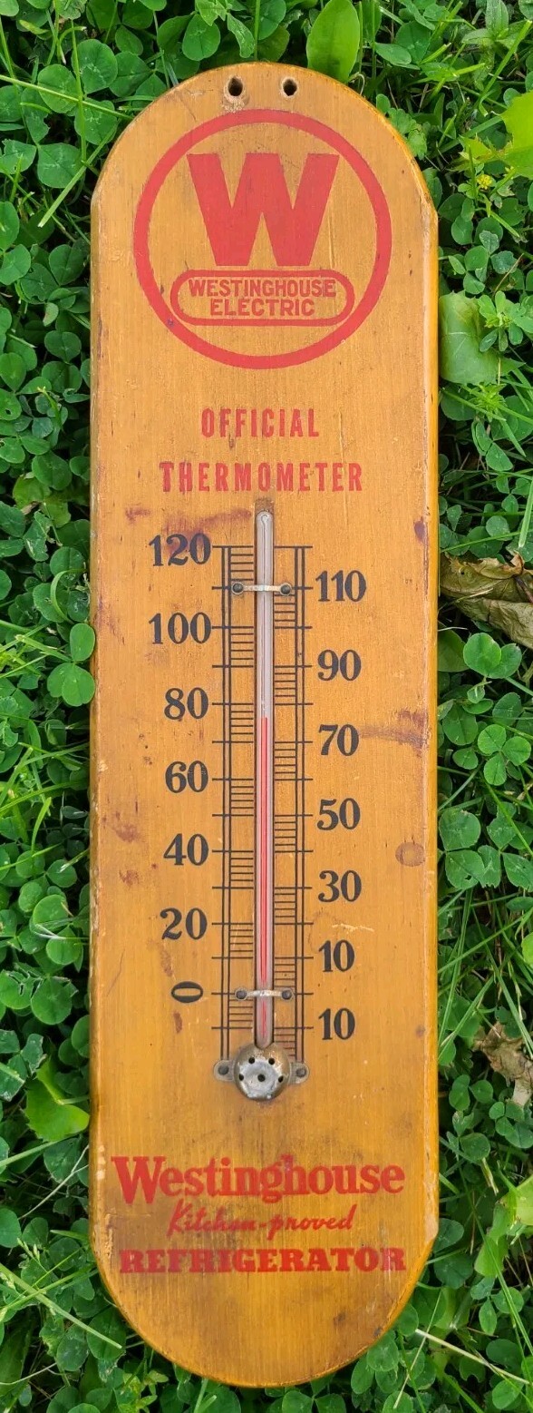 Rare Vintage Antique Wood Advertising Thermometer Westinghouse Sign Old Gas Oil