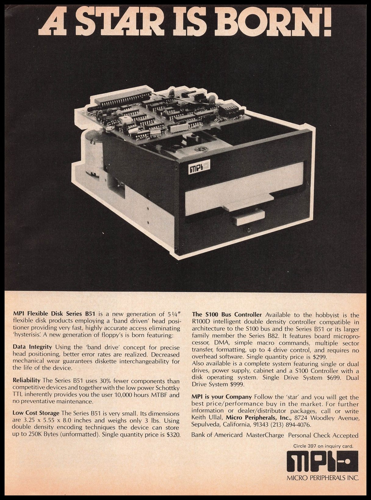 1977 Micro Peripherals Inc Sepulveda California MPI Flexible Disk B51 Print Ad