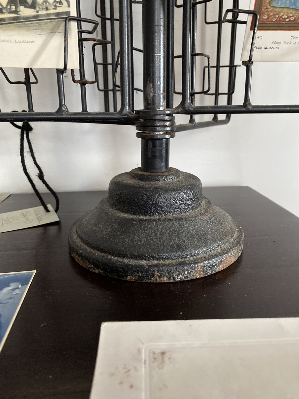 BEST Antique Postcard Stand Metal Wire Rack Rotating Cast Iron Store Display