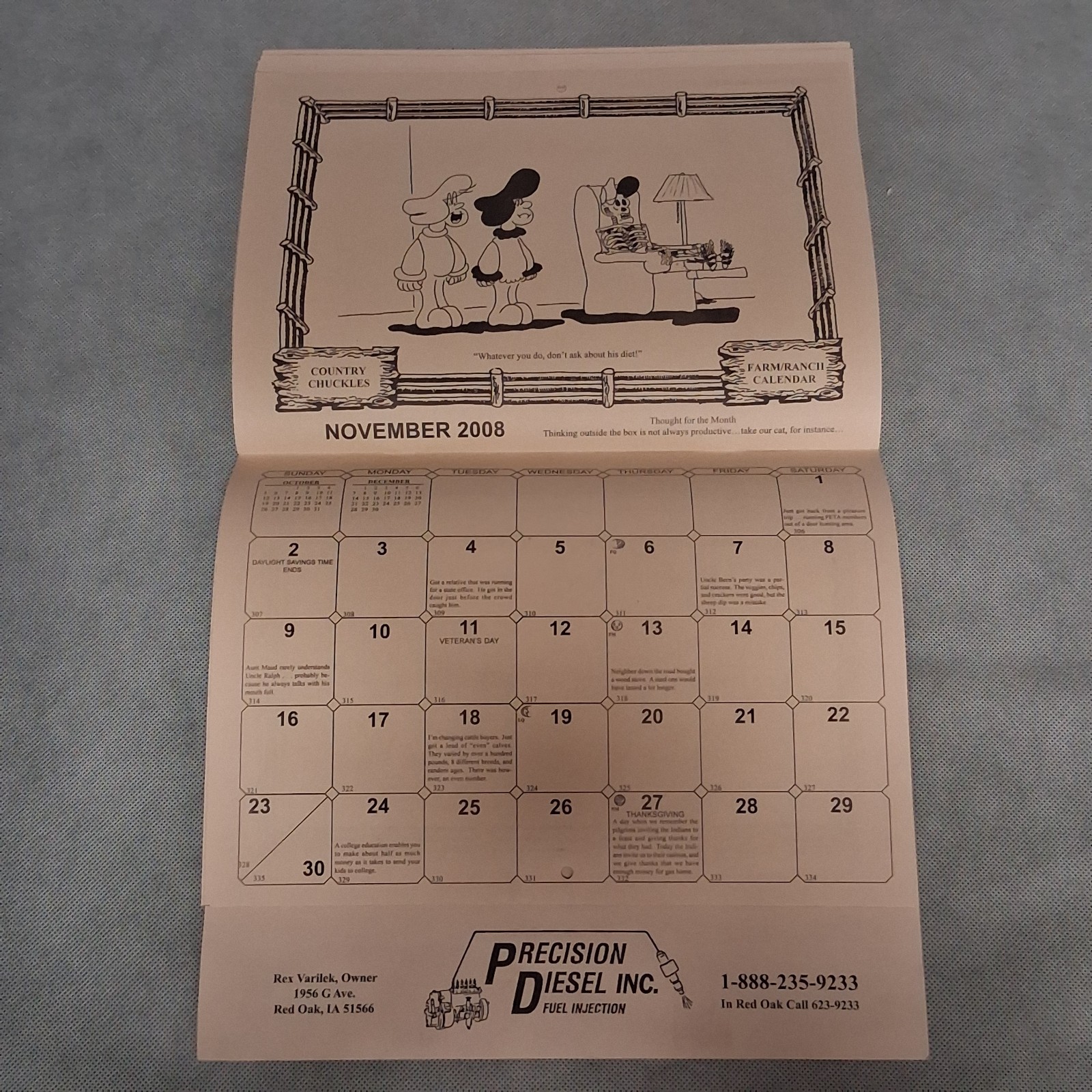 2008 Country Chuckles Wall Calendar Advertising Precision Diesel Red Oak IA 2036
