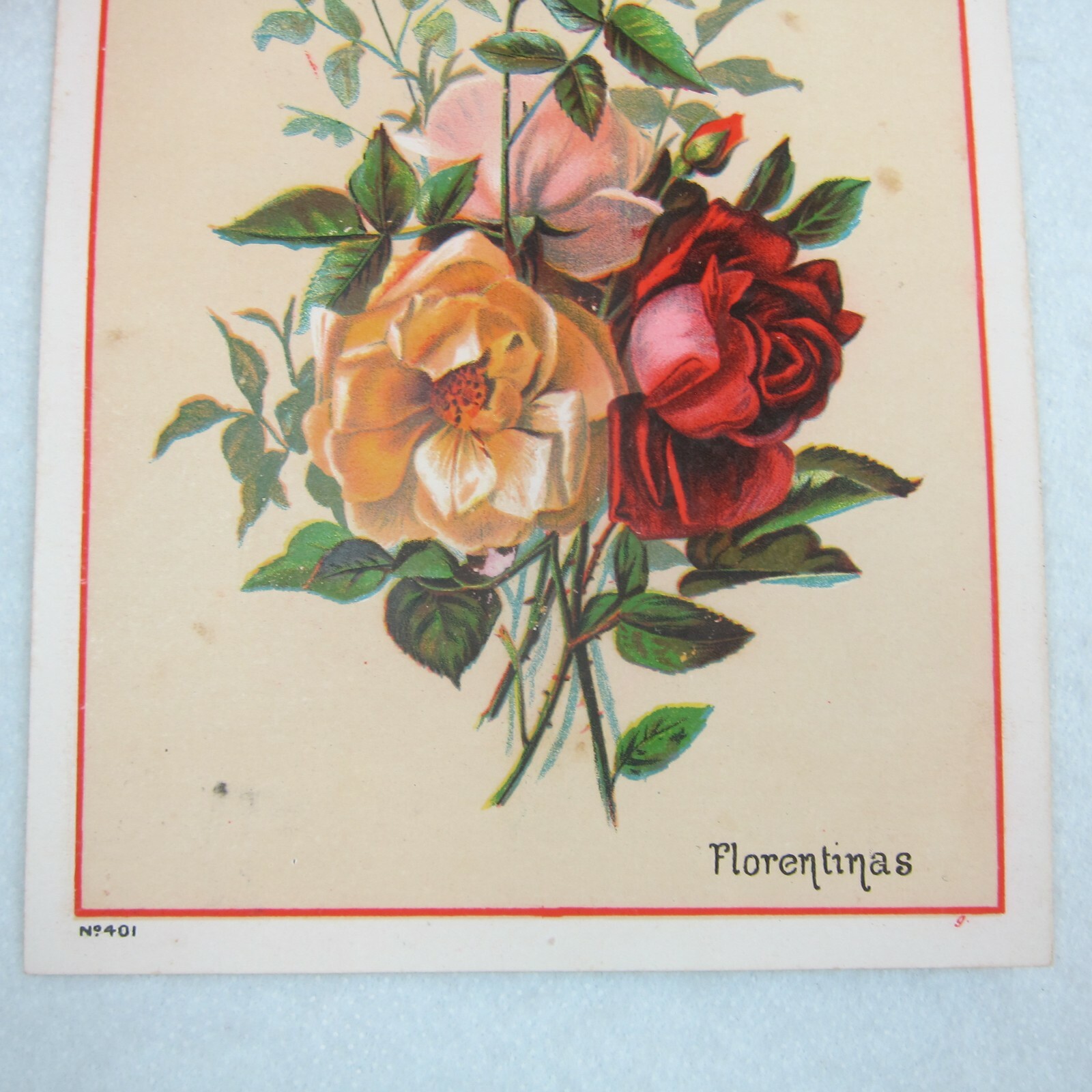Antique Victorian Trade Card Flowers Florentina Red Pink Yellow Floral Bouquet