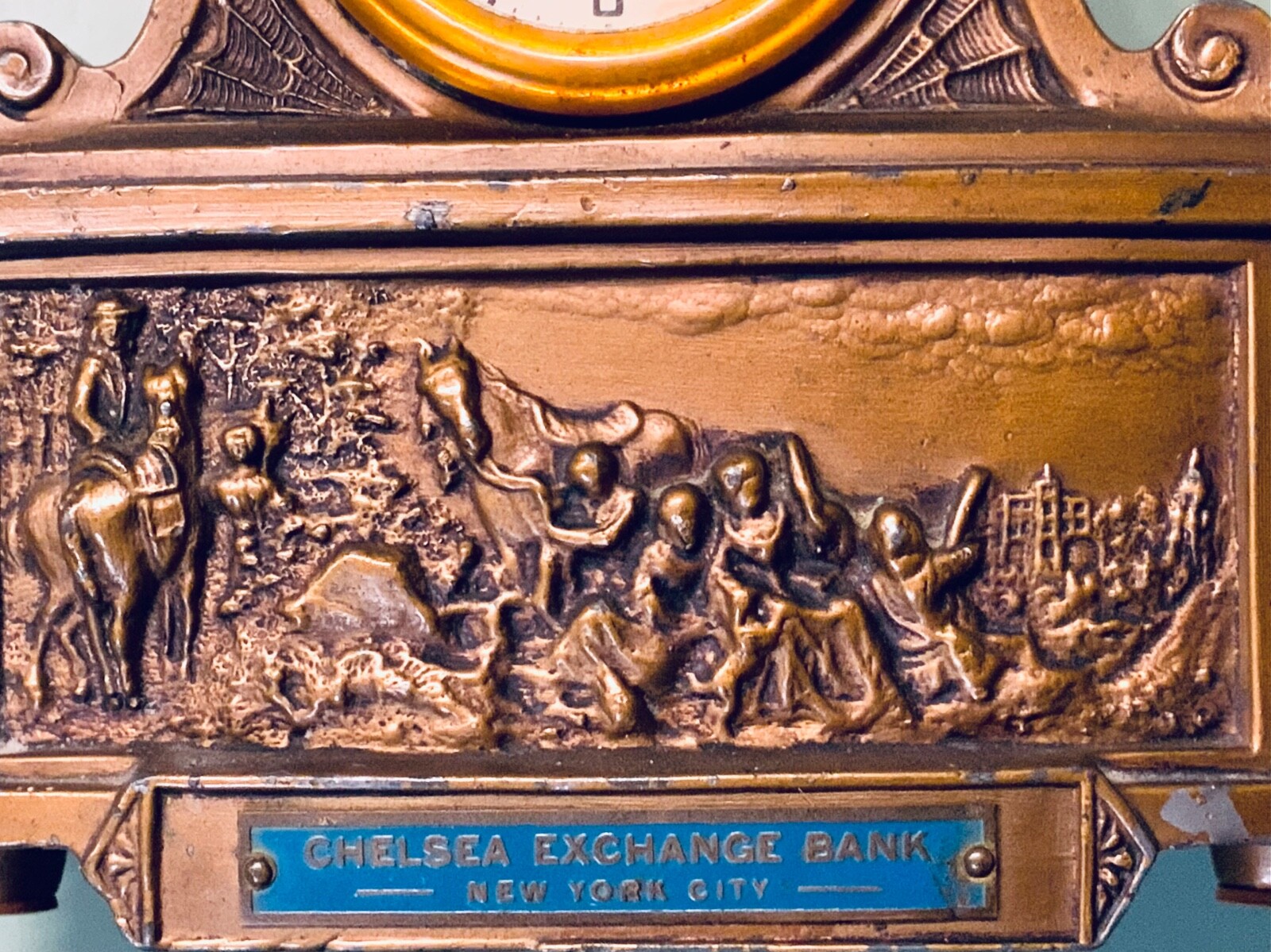 Antique Advertising CHELSEA EXCHANGE BANK NEW YORK CITY New Haven Clock Co.