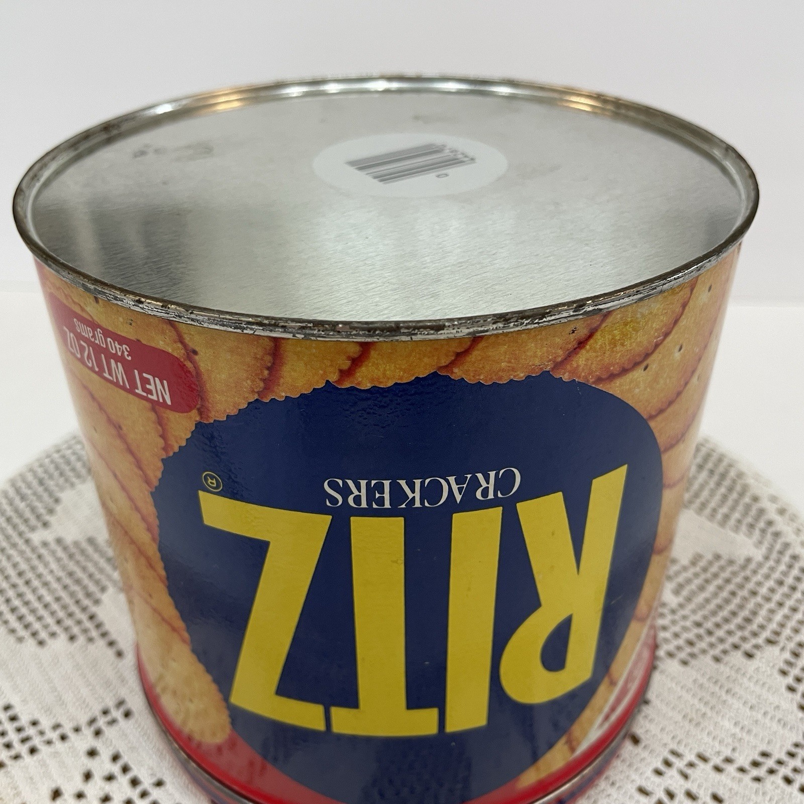 Vintage Ritz Crackers Advertising Tin Collectible Cracker Keeper Red Blue Yellow