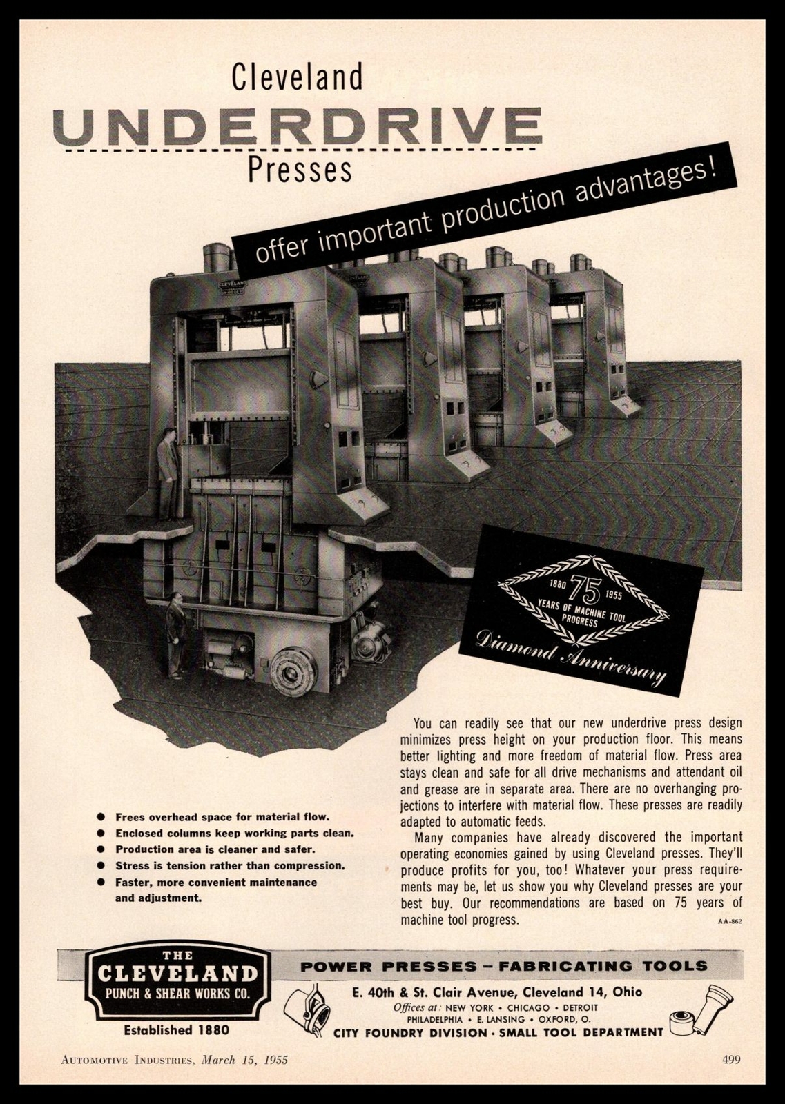 1955 Cleveland Punch & Shear Works Co Power Presses & Fabrication Tools Print Ad