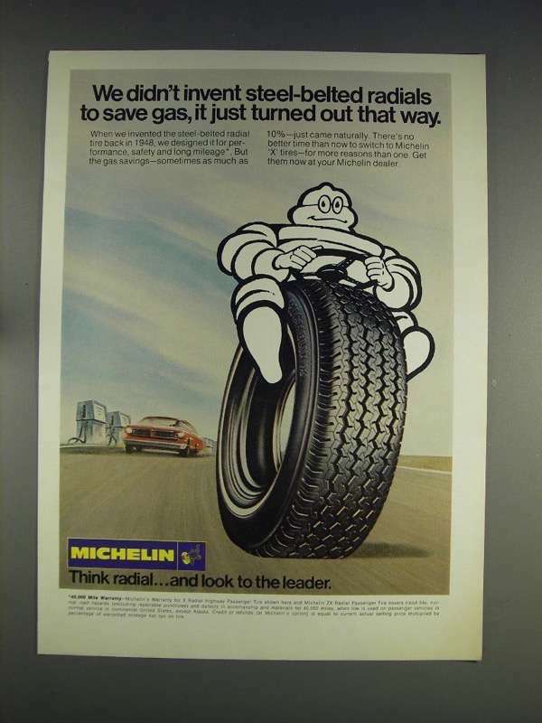 1974 Michelin Tire Ad – Steel-Belted Radials Save Gas